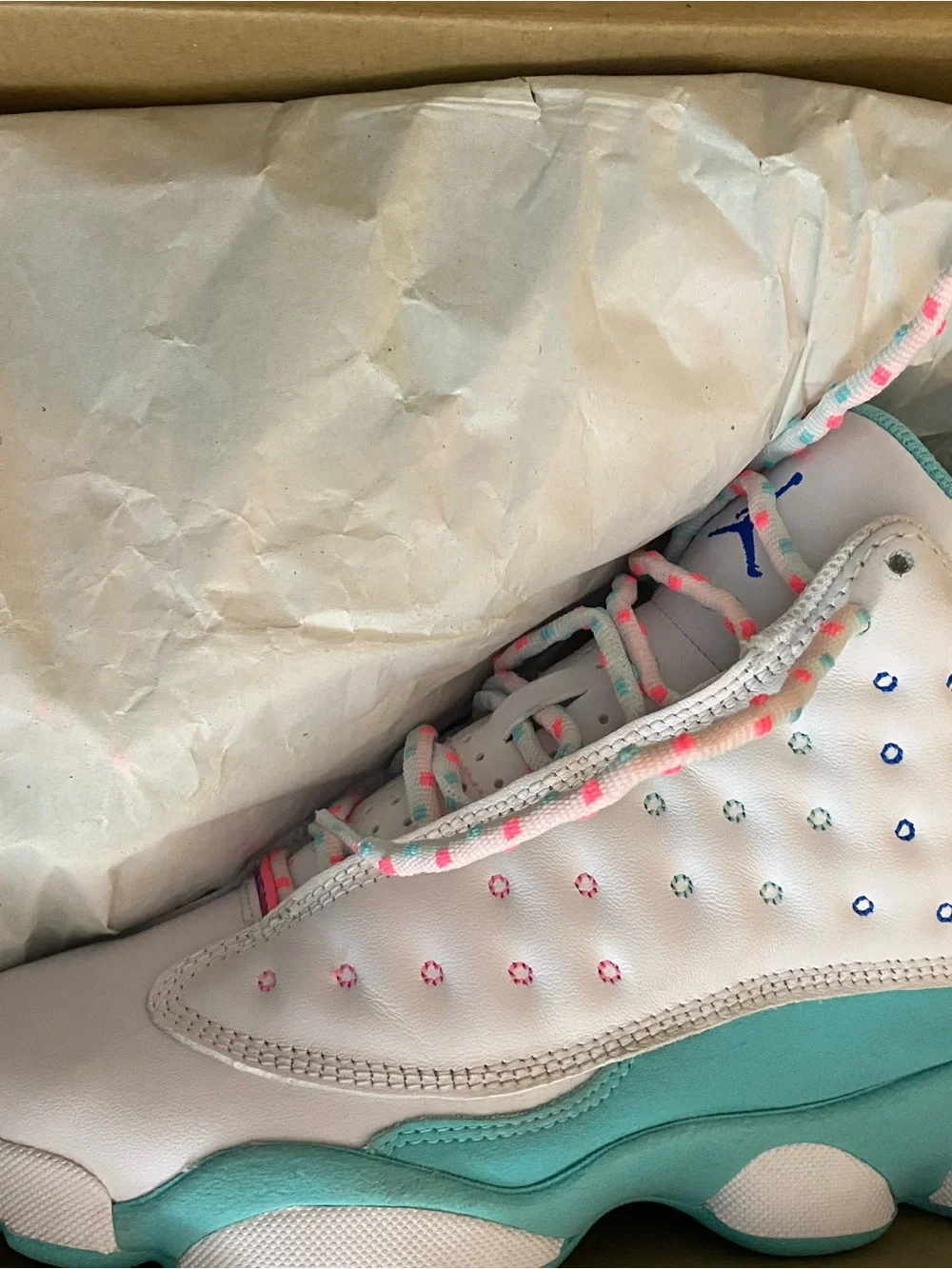 Jordan Limited Kids White & Teal High-Top Sneakers with original box Multicolor